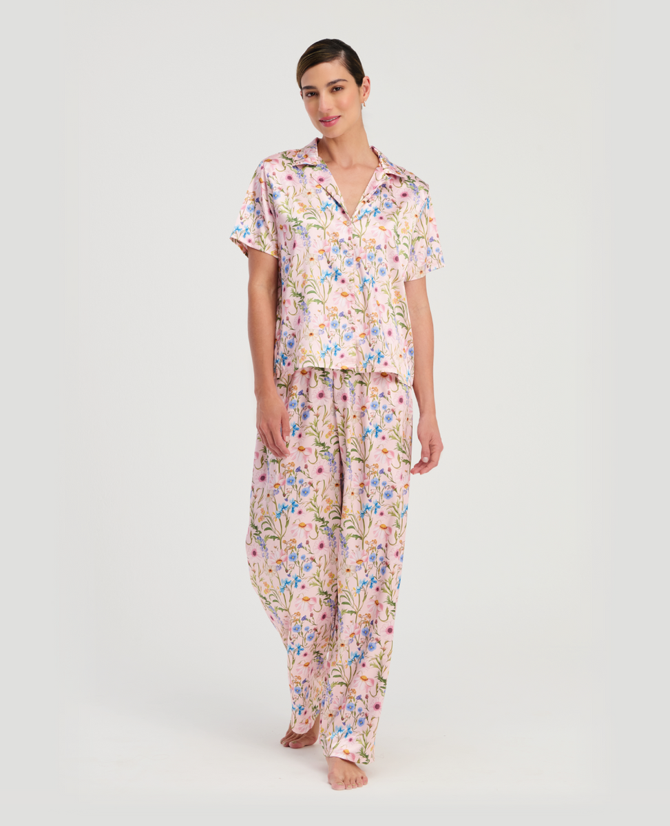 Pijama Pantal Pijama Mujer Manga Corta Pantalon Largo Conjuntos